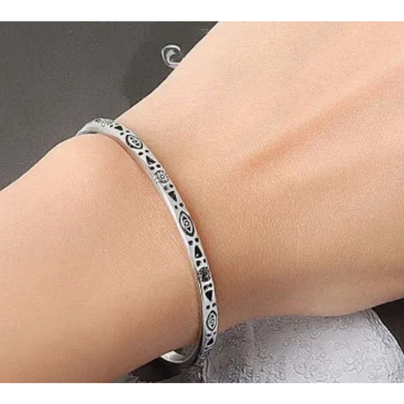 NEW Men’s Unisex Engraved 925 Sterling Silver Adjustable Cuff Bracelet - Picture 12 of 16